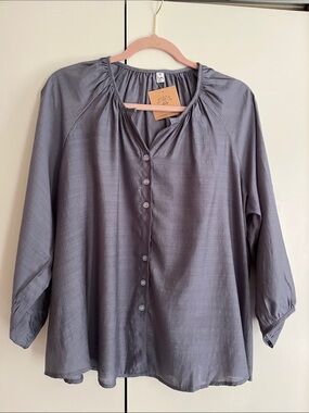 Lightweight Blue Gray Button-Front Women's Top